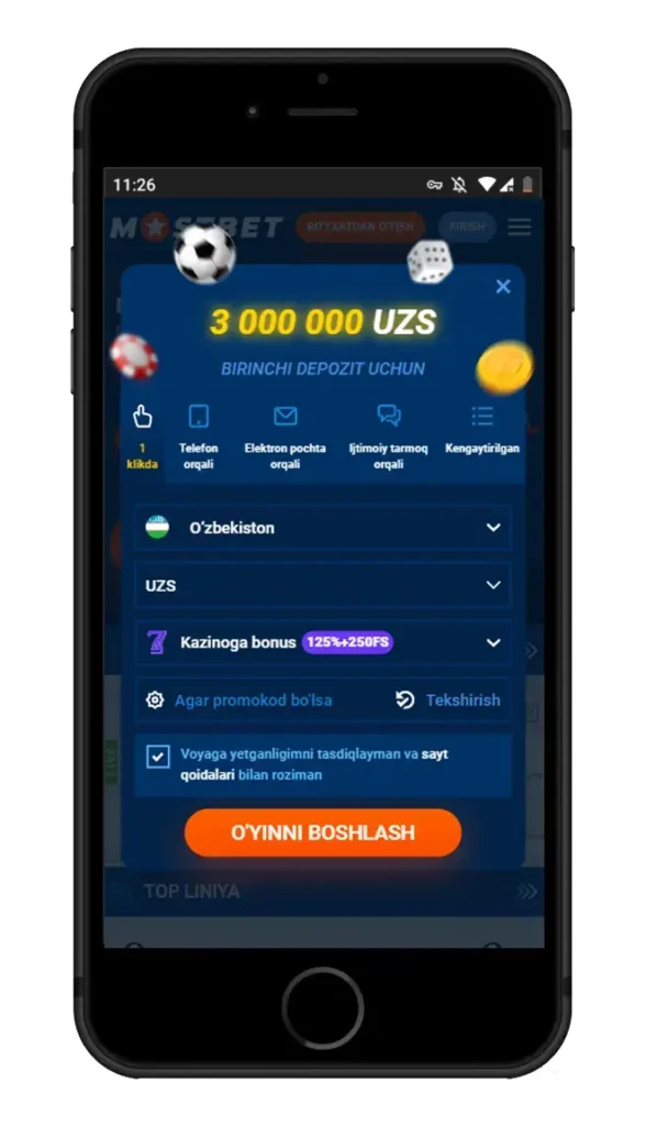 Registration Bonus Mostbet UZ